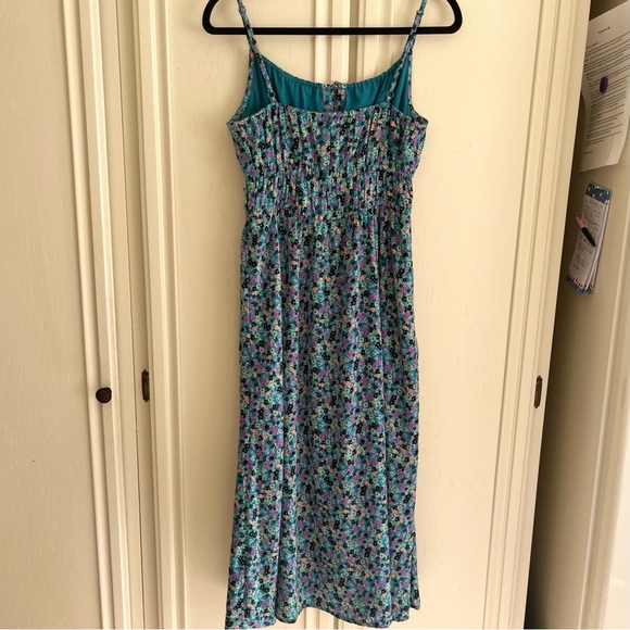 Floral Blue Purple Tie Front Midi Dress Size M - Picture 4 of 7